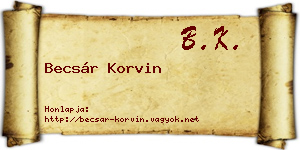 Becsár Korvin névjegykártya